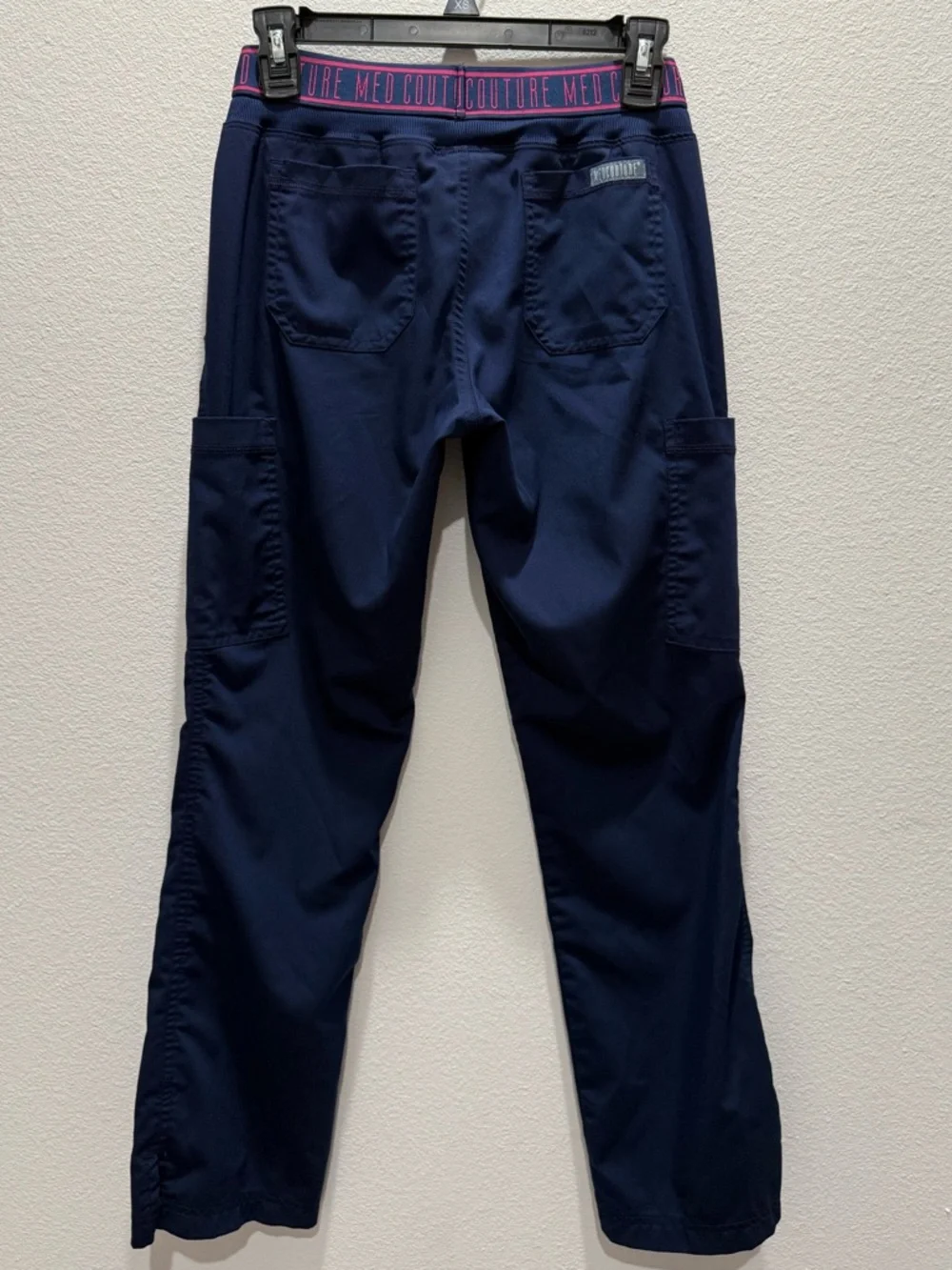 Med Couture Touch 7-Pocket STRETCH Logo Elastic Double Cargo Yoga Scrub Pants - Picture 2 of 4